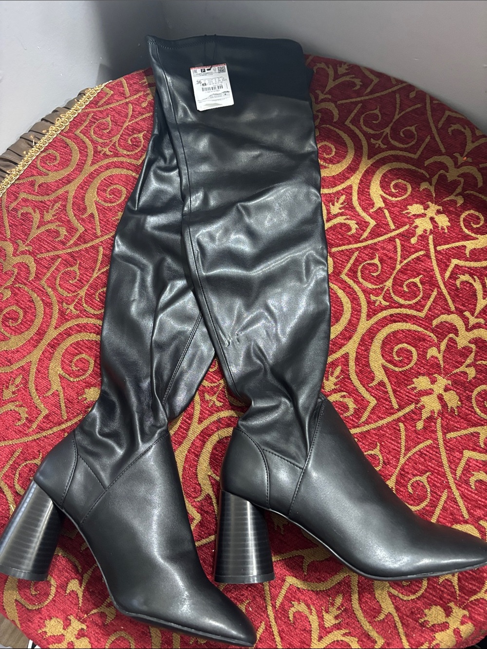 Zara Black Over-the-Knee Pointed-Toe Heeled Boots